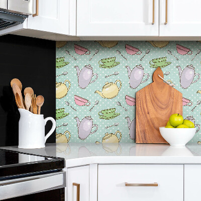 Decorative wall panel Kettle and colorful cups