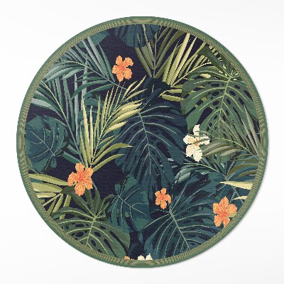 Vinyl rug Tropical vegetation leaves and flowers vintage