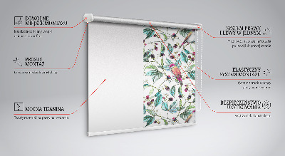 Roller blind for window Blue leaves and colorful birds