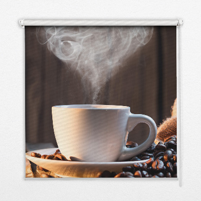 Roller blind for window A cup with coffee
