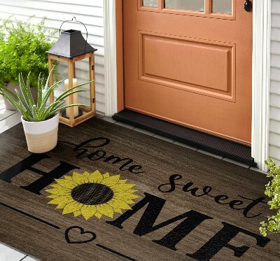Front door doormat Sunflower on wood