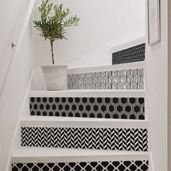 Black and white stair decals